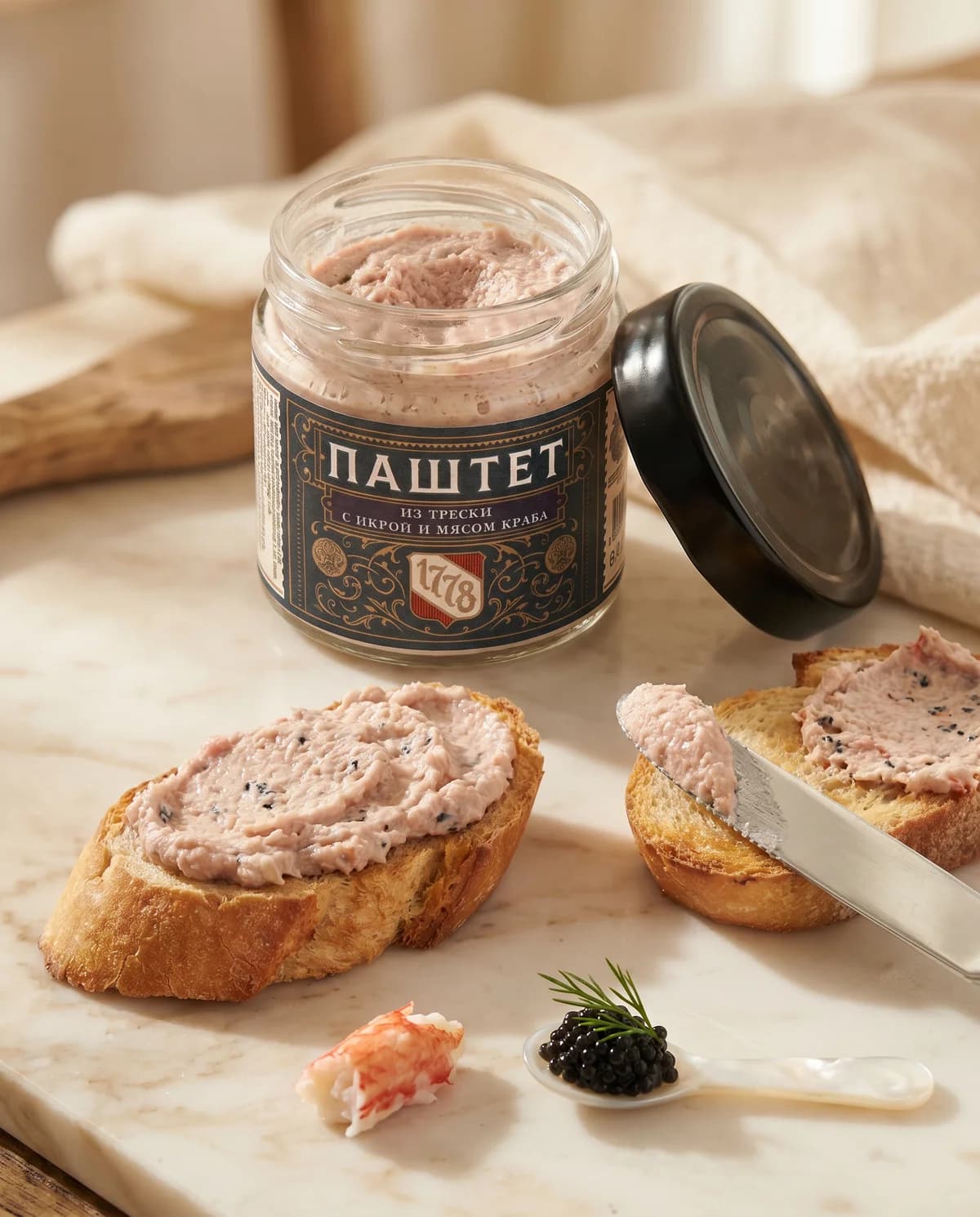 Паштет из трески с икрой и мясом краба, 170 г, Стейк Стор